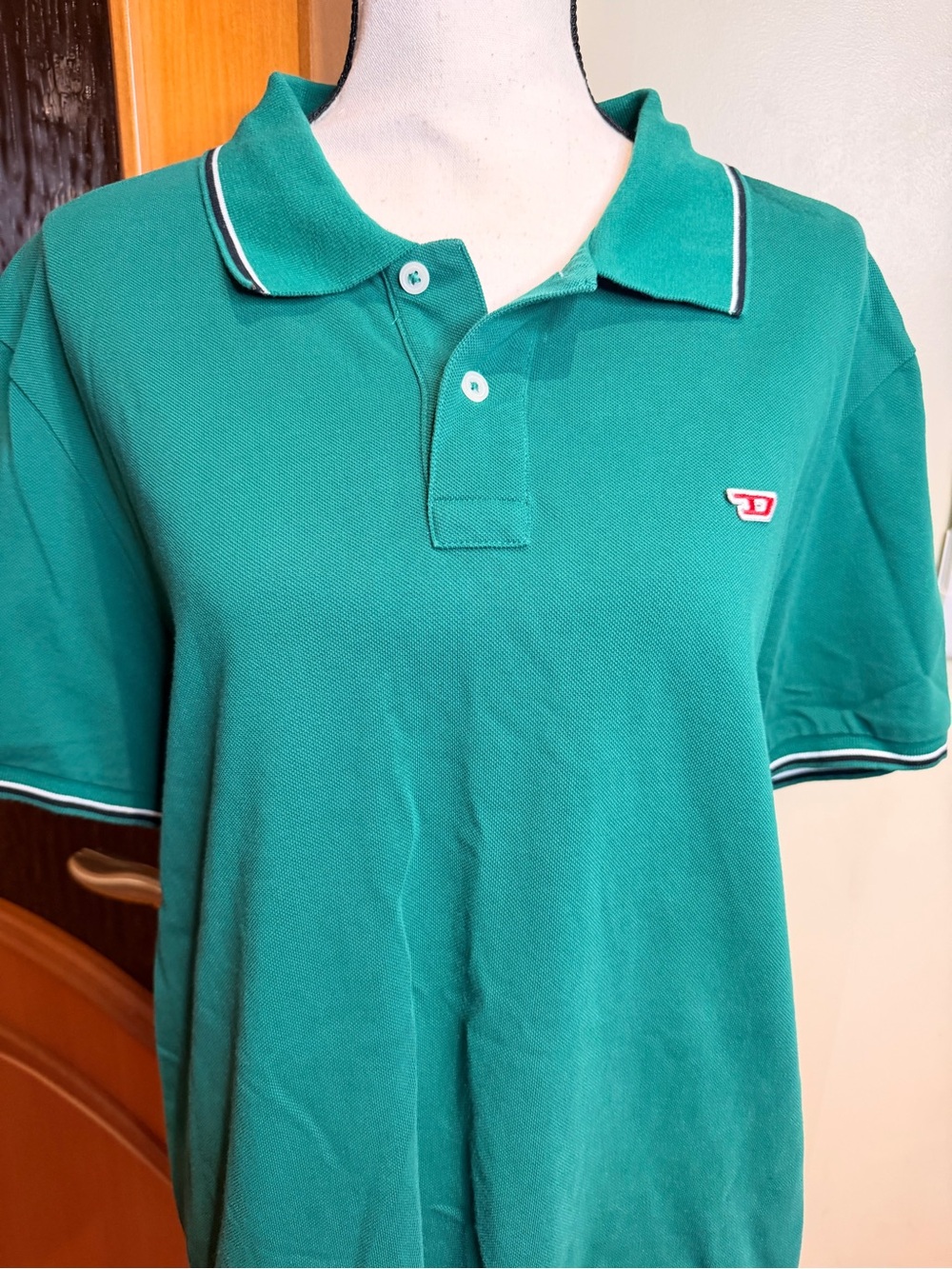 Diesel Teal Green Polo with Contrast Trim and logo front. Sz XL